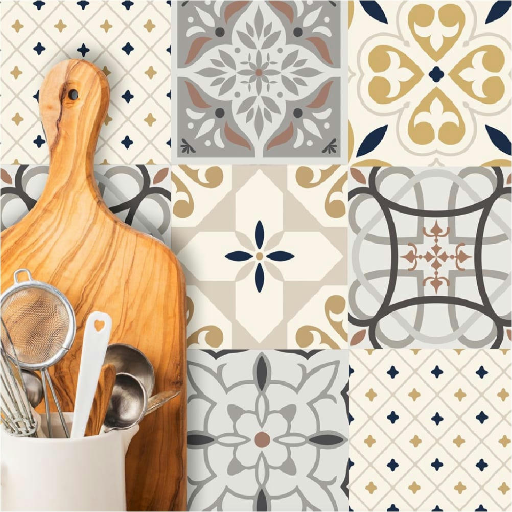 - 6 stickers carreaux de ciment taupe 15 x 15 cm