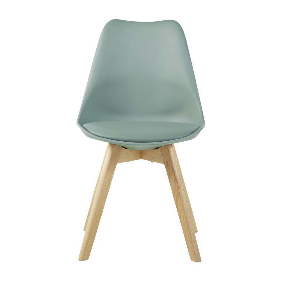 Ice - Chaise style scandinave en polypropylène vert sauge et bois d'hévéa