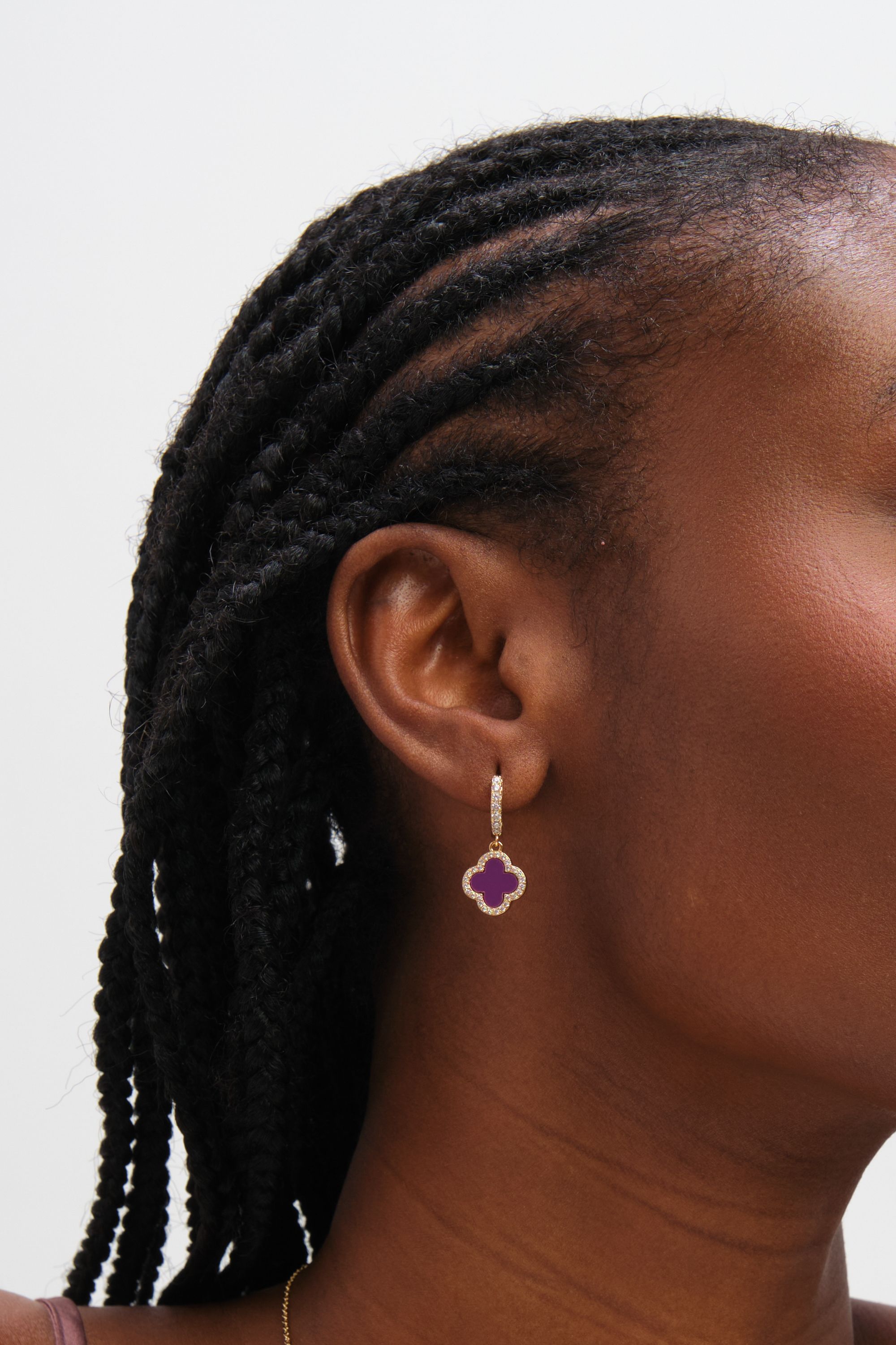 Jon Richard Gold Plated and Purple Clover Huggie Earrings