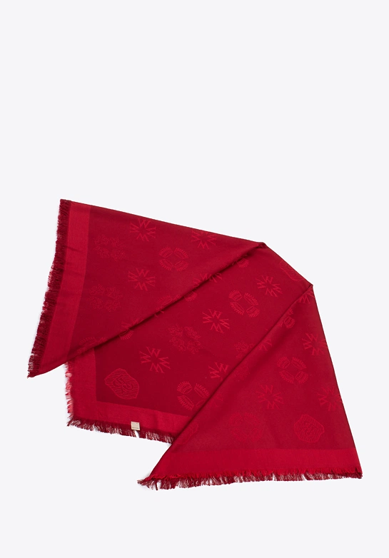 Damska chusta z bambusem tkana w monogram czerwona