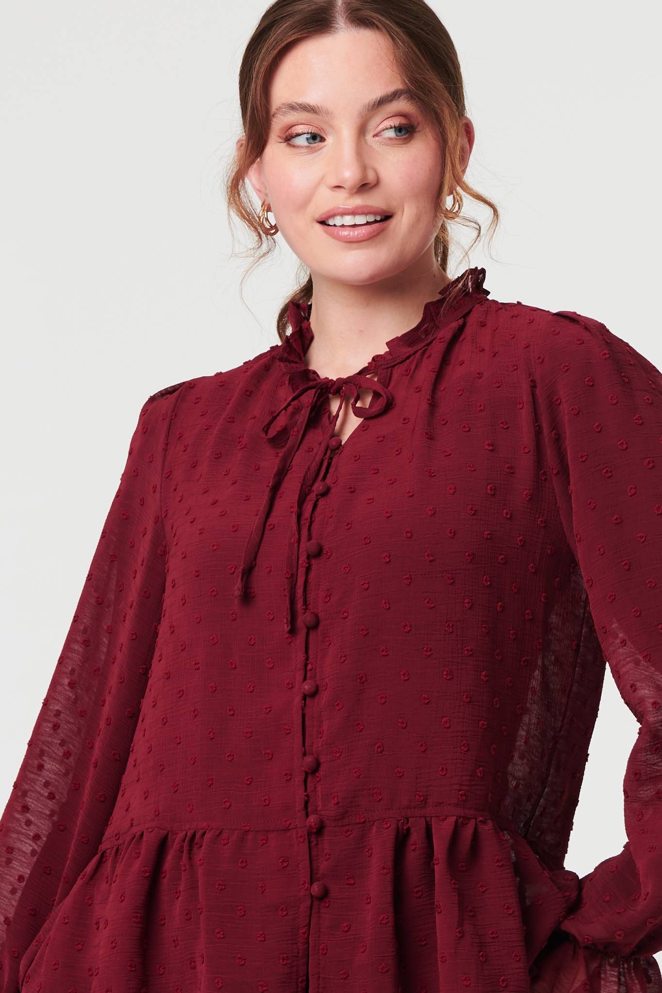 Izabel London Textured Semi Sheer Frilled Blouse