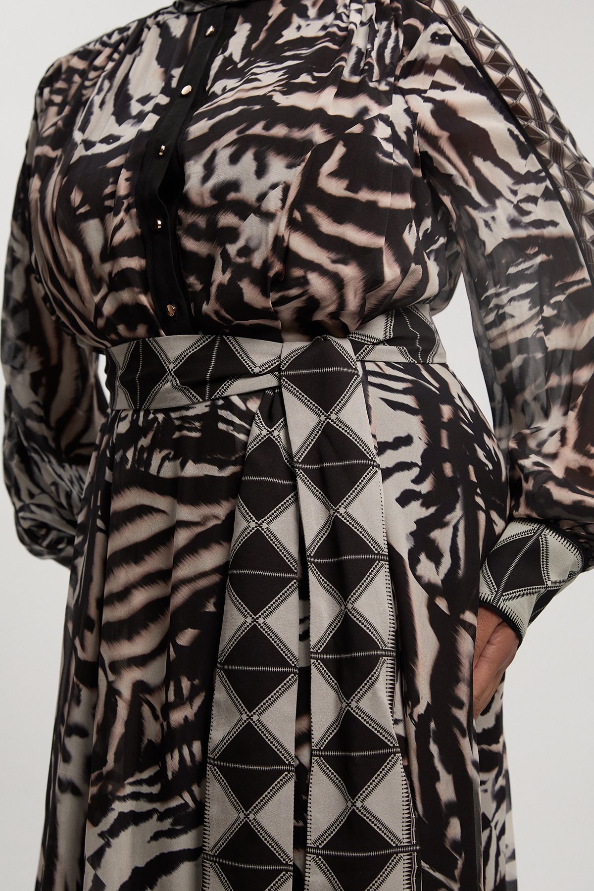 KarenMillen Plus Size Animal Print Viscose Georgette Woven Belted Maxi Dress