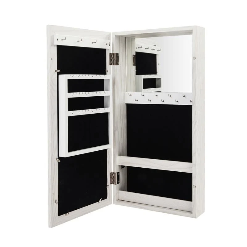 24-inch White Wall-mounted Lockable Mirrored Jewelry Armoire Cabinet