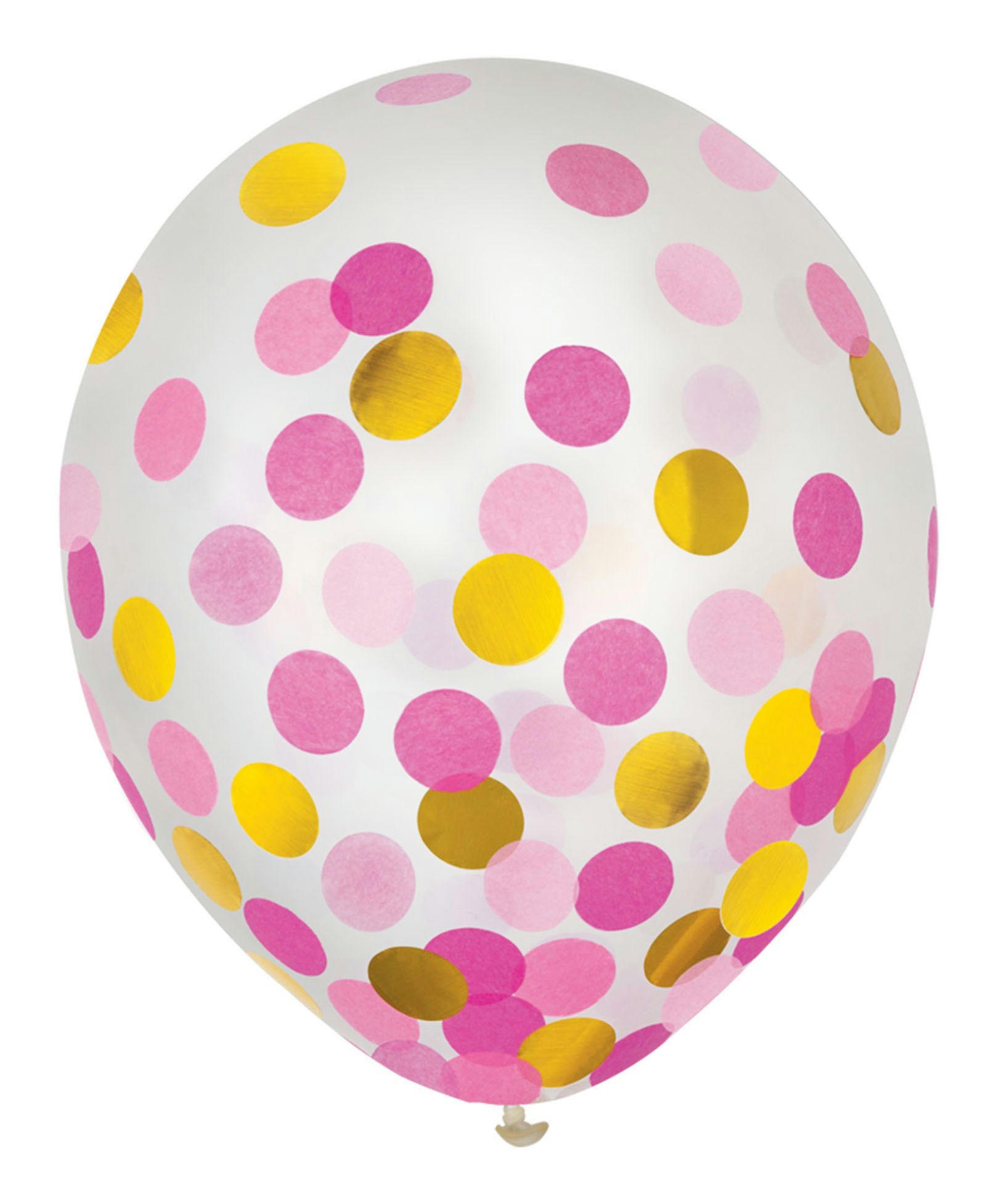 Round Transparent Confetti Latex Balloons, Pink/Gold, 12-in, 6-pk, for Baby Shower/Birthday Party