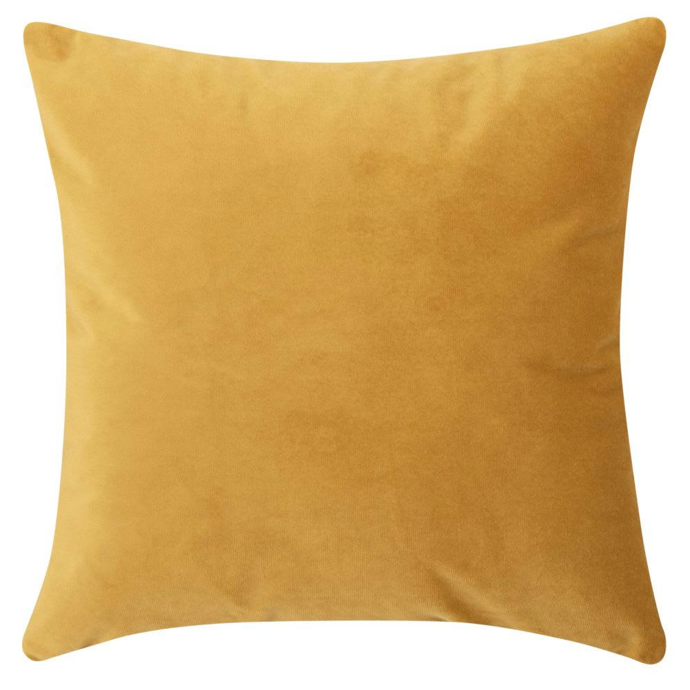 EDEN - Housse de coussin en velours embossé feuillages jaune moutarde 40x40