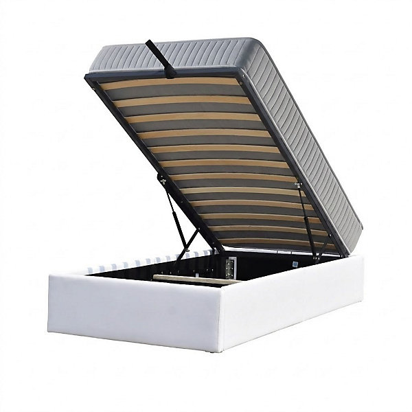Ensemble Lit Coffre et Matelas 100x200 cm - Couleur : Blanc - Matelas Latex Accueil Moelleux