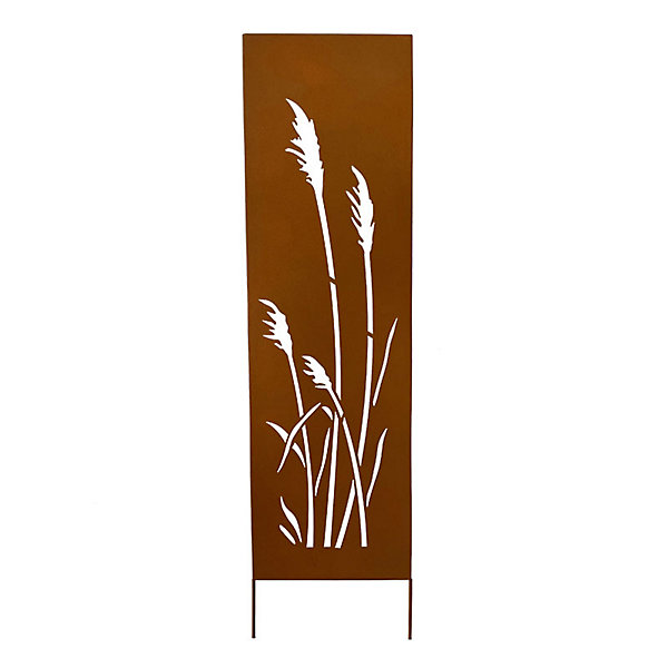 Panneau Décoratif de Jardin Roseaux en Fer Effet Rouille 30x120cm
