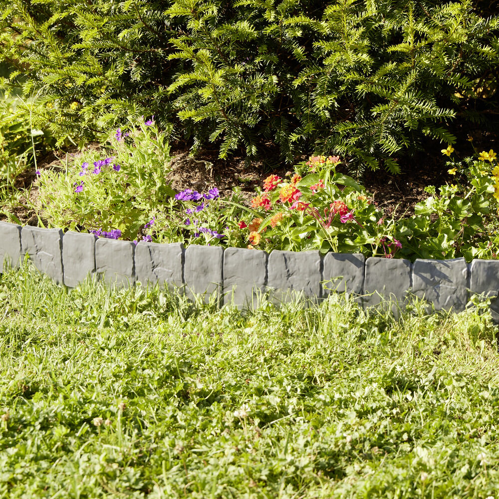 Bordure de jardin à planter effet pierre grise 4 pièces L25xH10cm