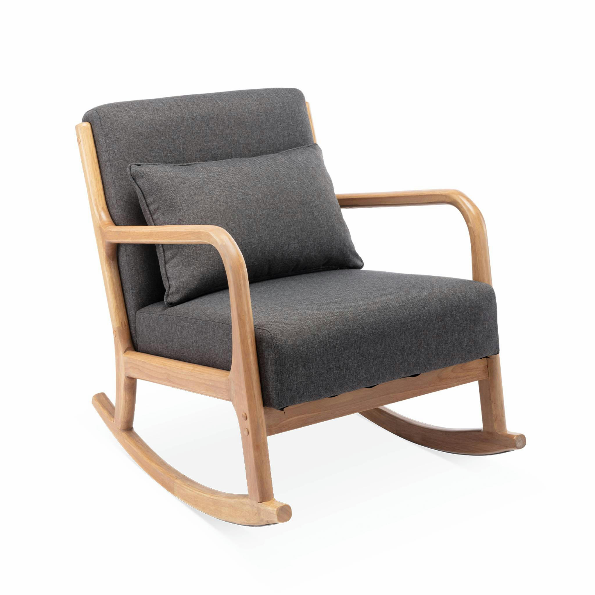 LORENS - Fauteuil à bascule design bois et tissu gris foncé