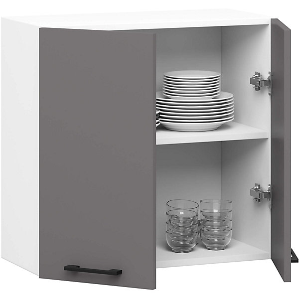 Armoires de cuisine haute AKORD W60 OLIWIA Blanc 60 cm 2 portes façade Gris Graphite 2 étagères 60x30x58 cm