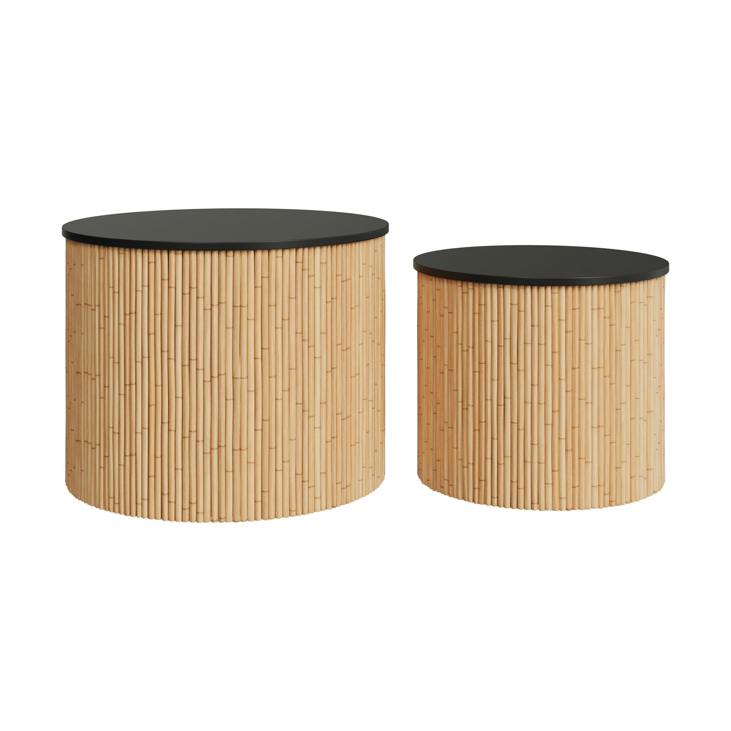 OWAN - Tables basses rondes en bois et noir (lot de 2)