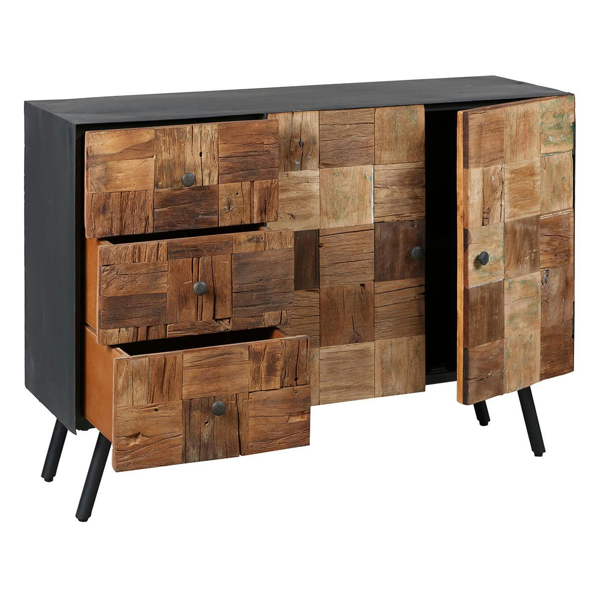 FULBERT - Buffet  2 portes 3 tiroirs acier et bois massif