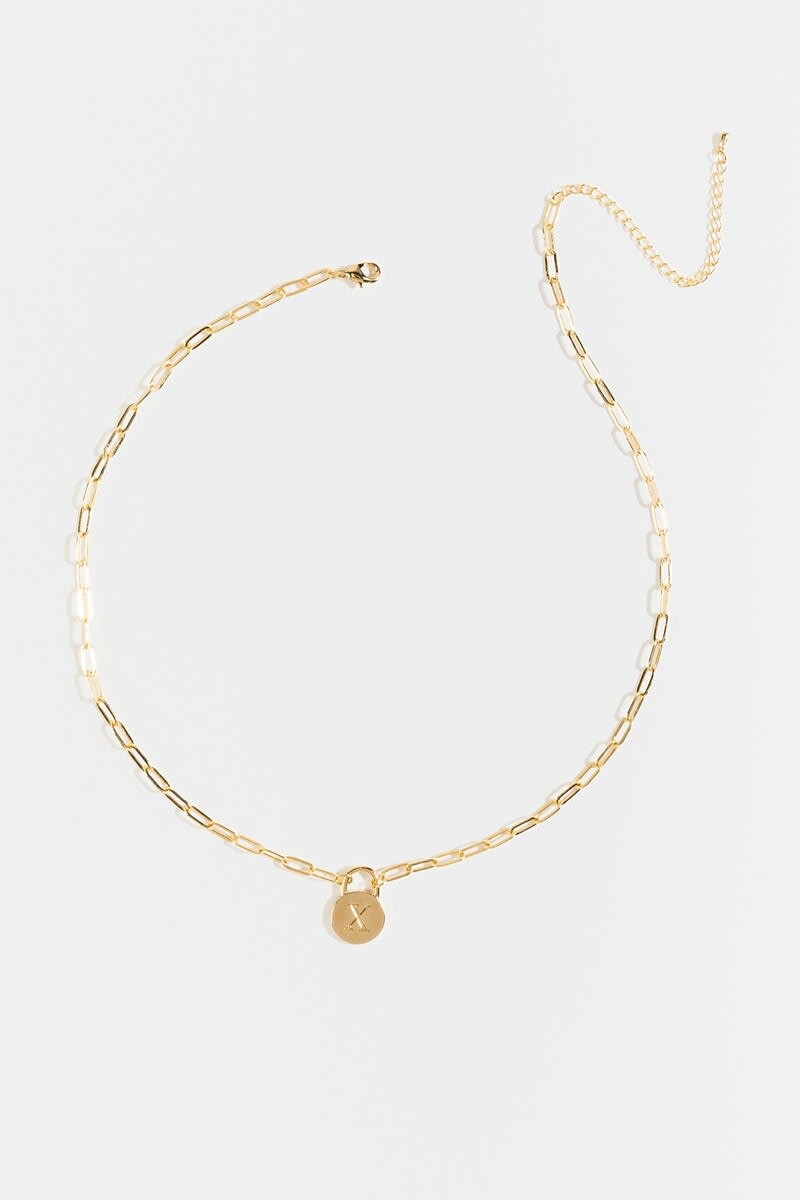 Initial Curb Chain Pendant Necklace Gold