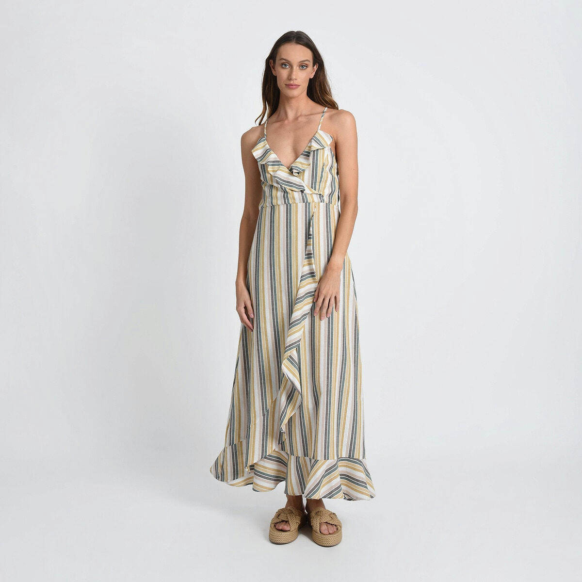 Robe longue rayée à bretelles