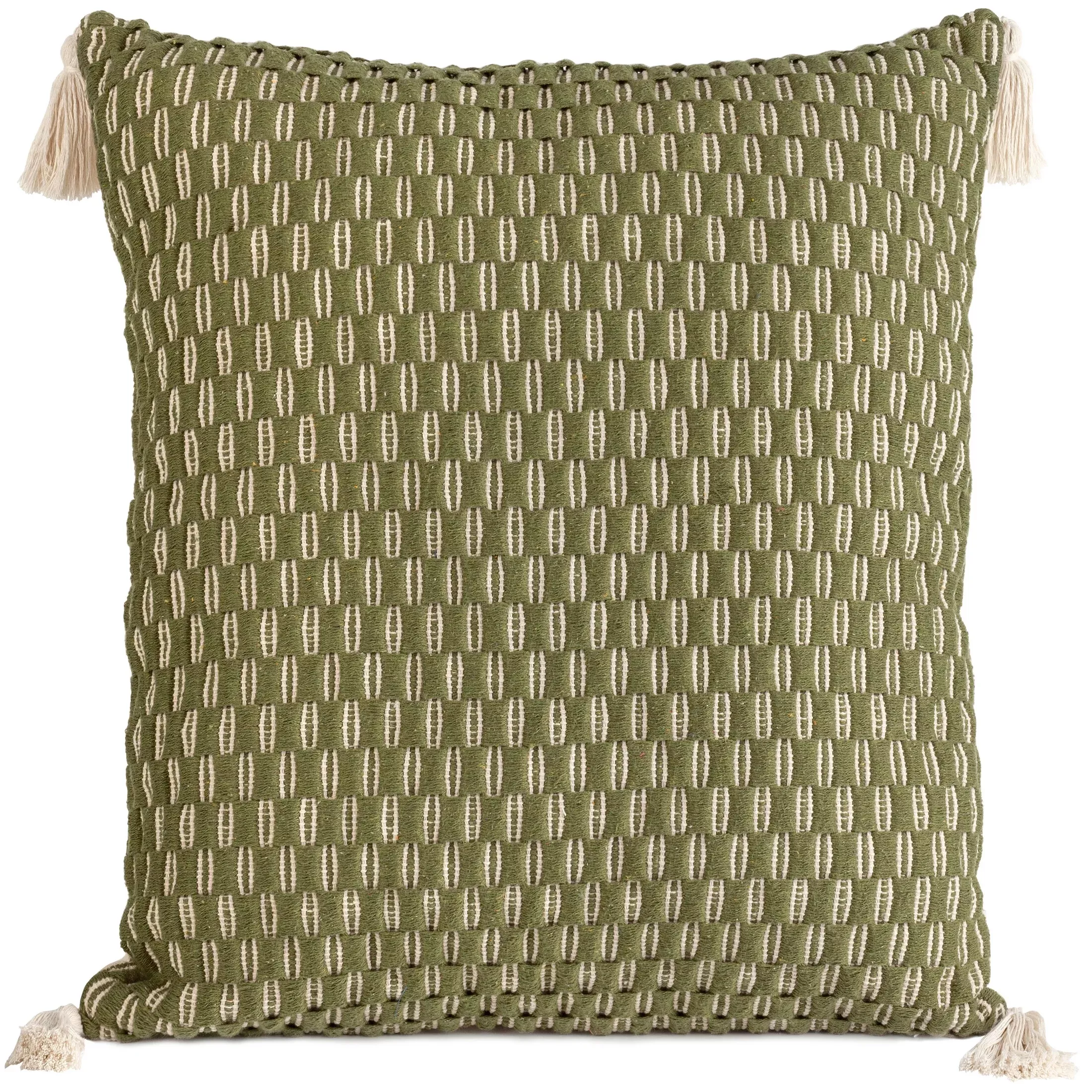 Poszewka na poduszkę 60x60 cm bawełniana zdobiona chwostami na rogach oliwkowa MONTENEGRO Terra Collection