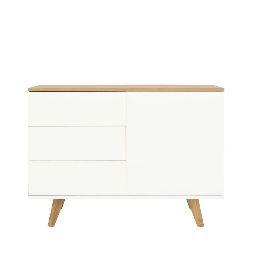 AMELIA - Buffet en bois 1 porte 3 tiroirs L109cm blanc