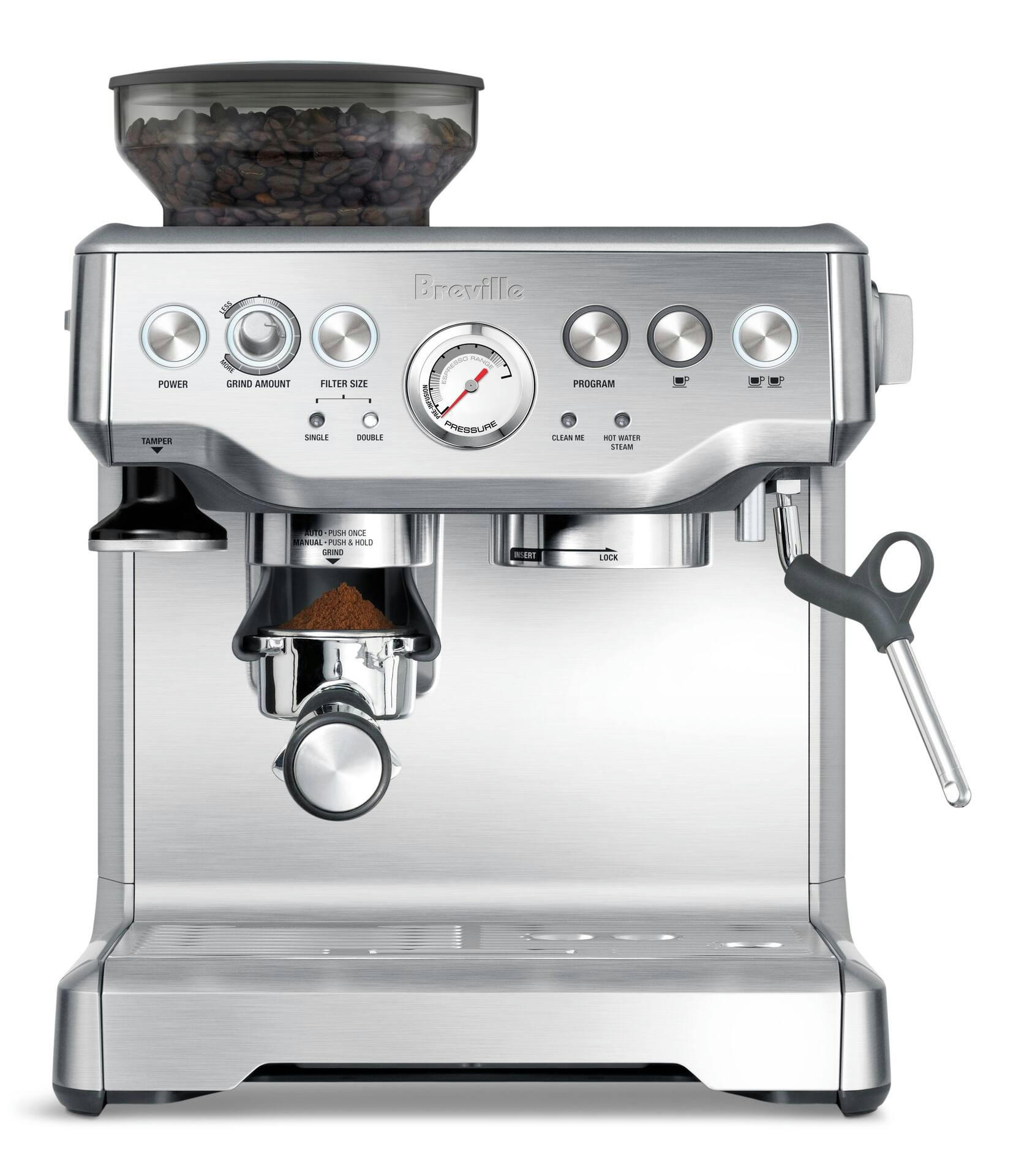 Breville Barista Express™ Semi-Automatic Espresso Machine with Integrated Conical Burr Grinder, BES870BSS, Brushed Stainless Steel