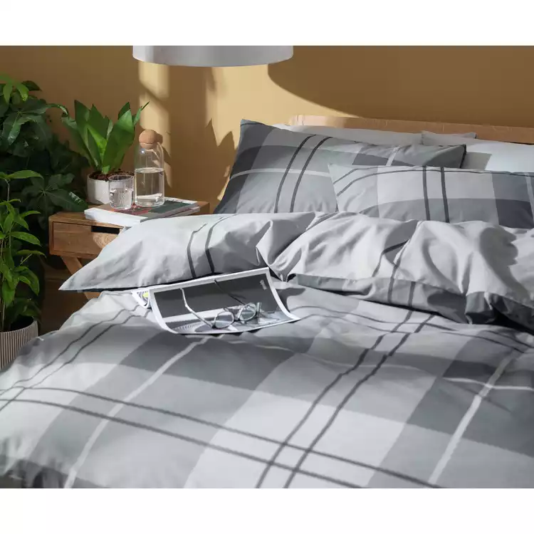 Habitat Check Charcoal Grey Bedding Set - Single
