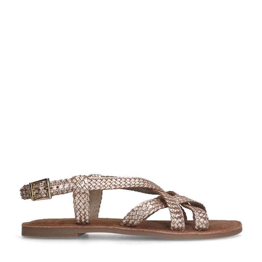 Manfield Gevlochten gouden sandalen