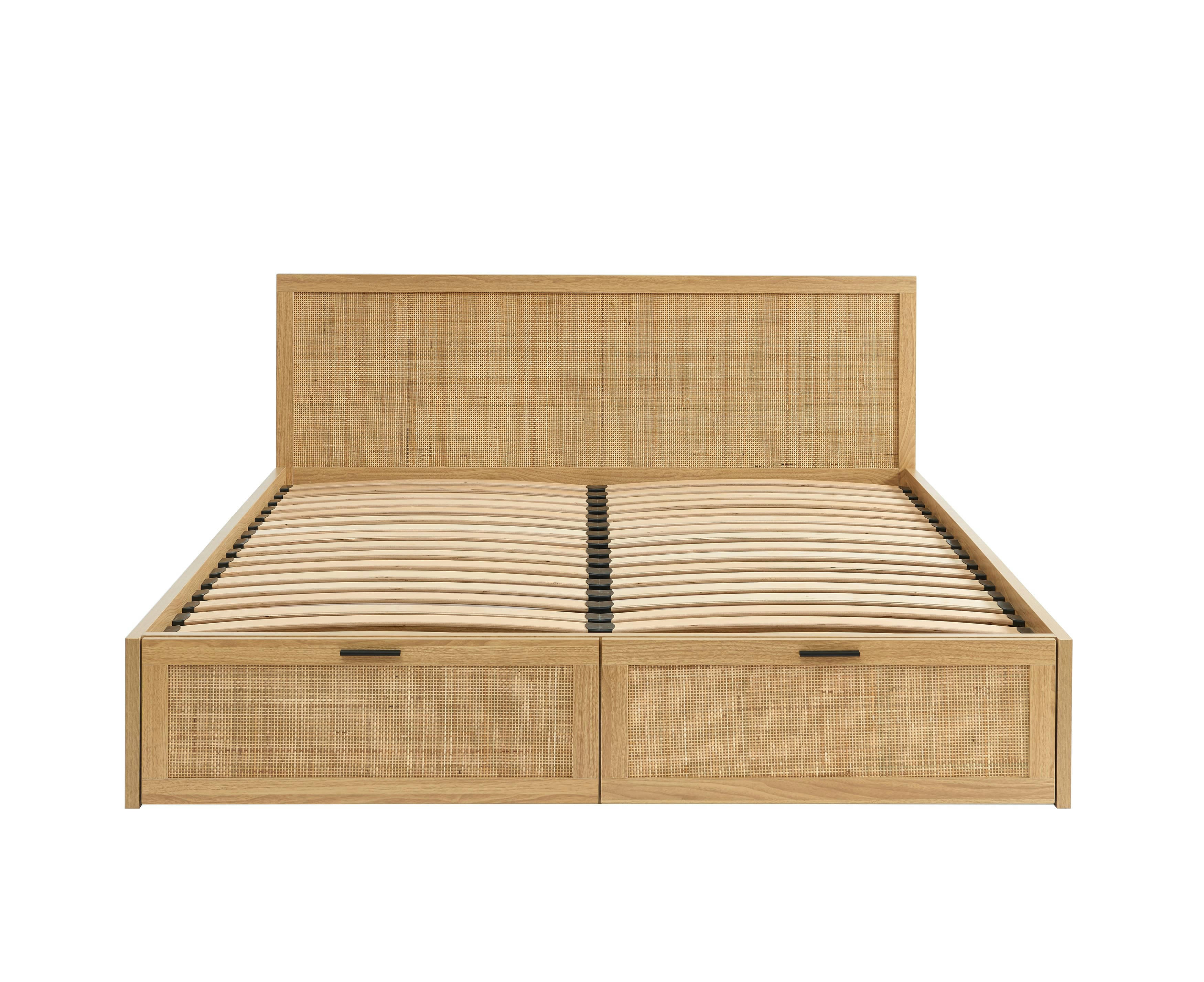 AMANA - Lit à tiroirs  cannage rotin 160x200 sommier inclus