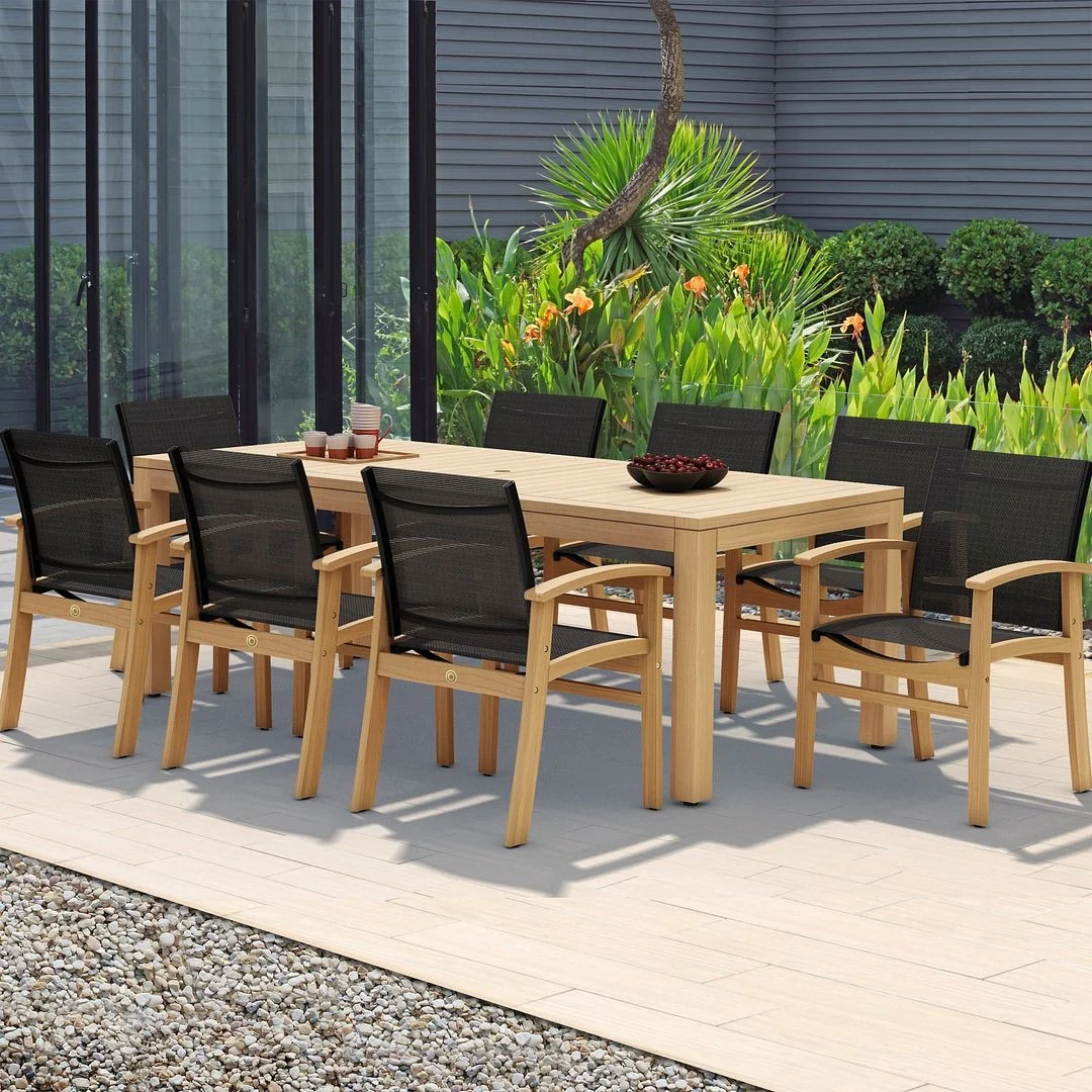 Amazonia Teak 9pc Outdoor Patio Luna Wood Dining Set - 9 Piece