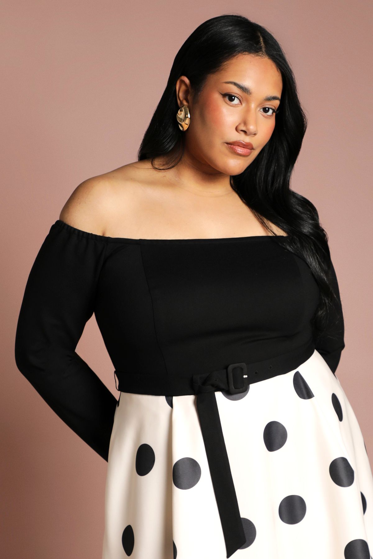 Coast Plus Long Sleeve Bardot Printed Full Skirted Ponte Midi Dress