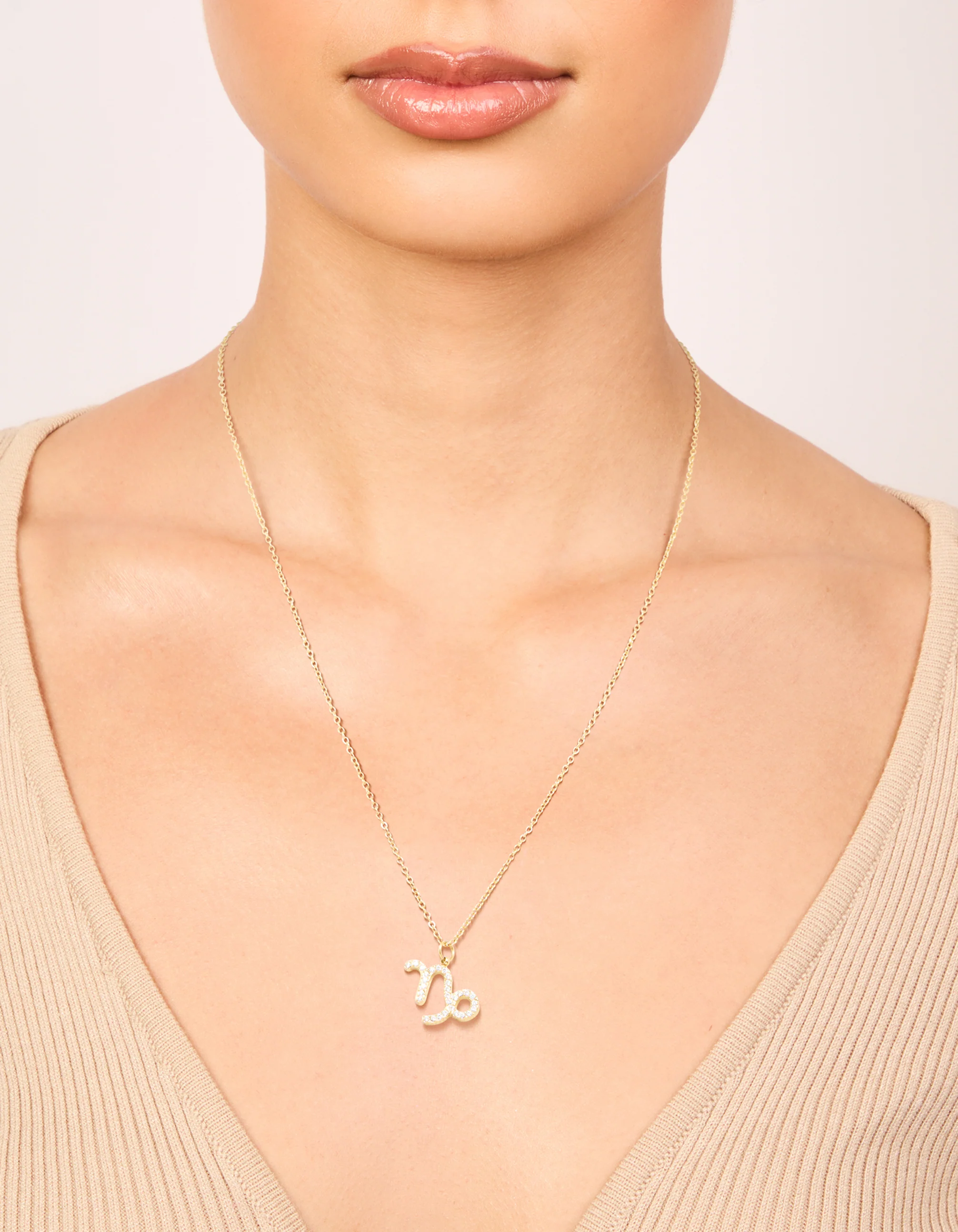 Waterproof Gold Plated Stainless Steel Cubic Zirconia Capricorn Zodiac Sign Necklace
