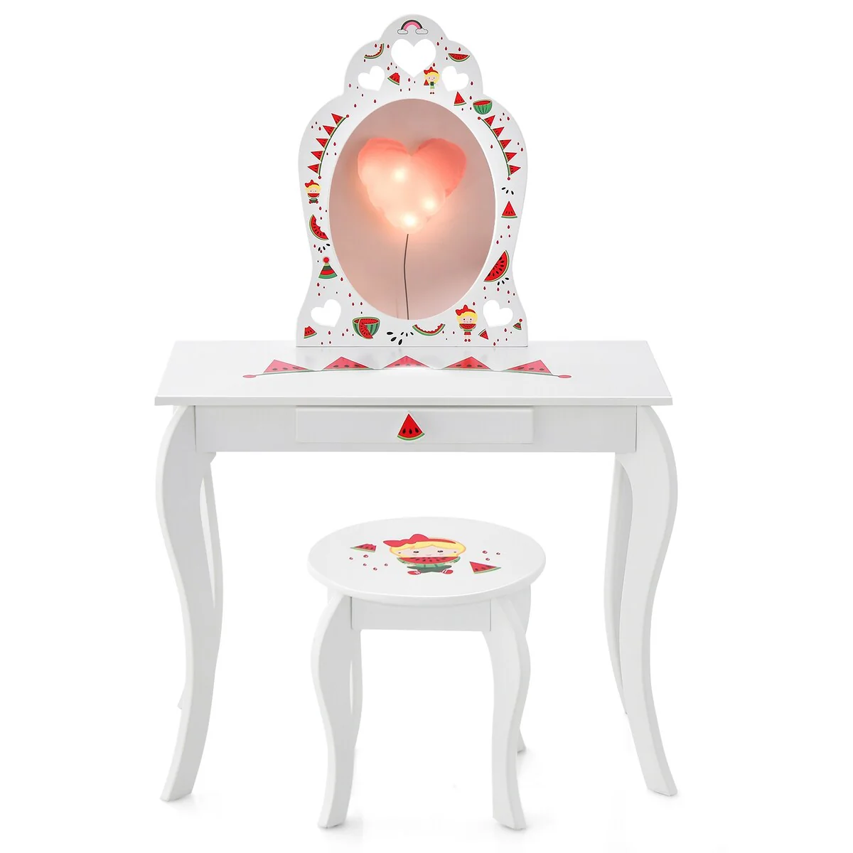 2 in 1 Children Pretend Makeup Vanity Set with Removable Mirror and Storage Drawer-White - 28.5L x 14W x 42H