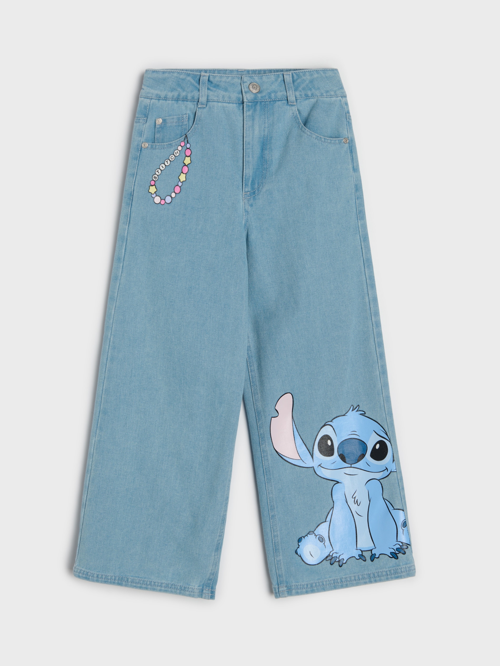 Jeansy wide leg z nadrukiem Lilo & Stitch