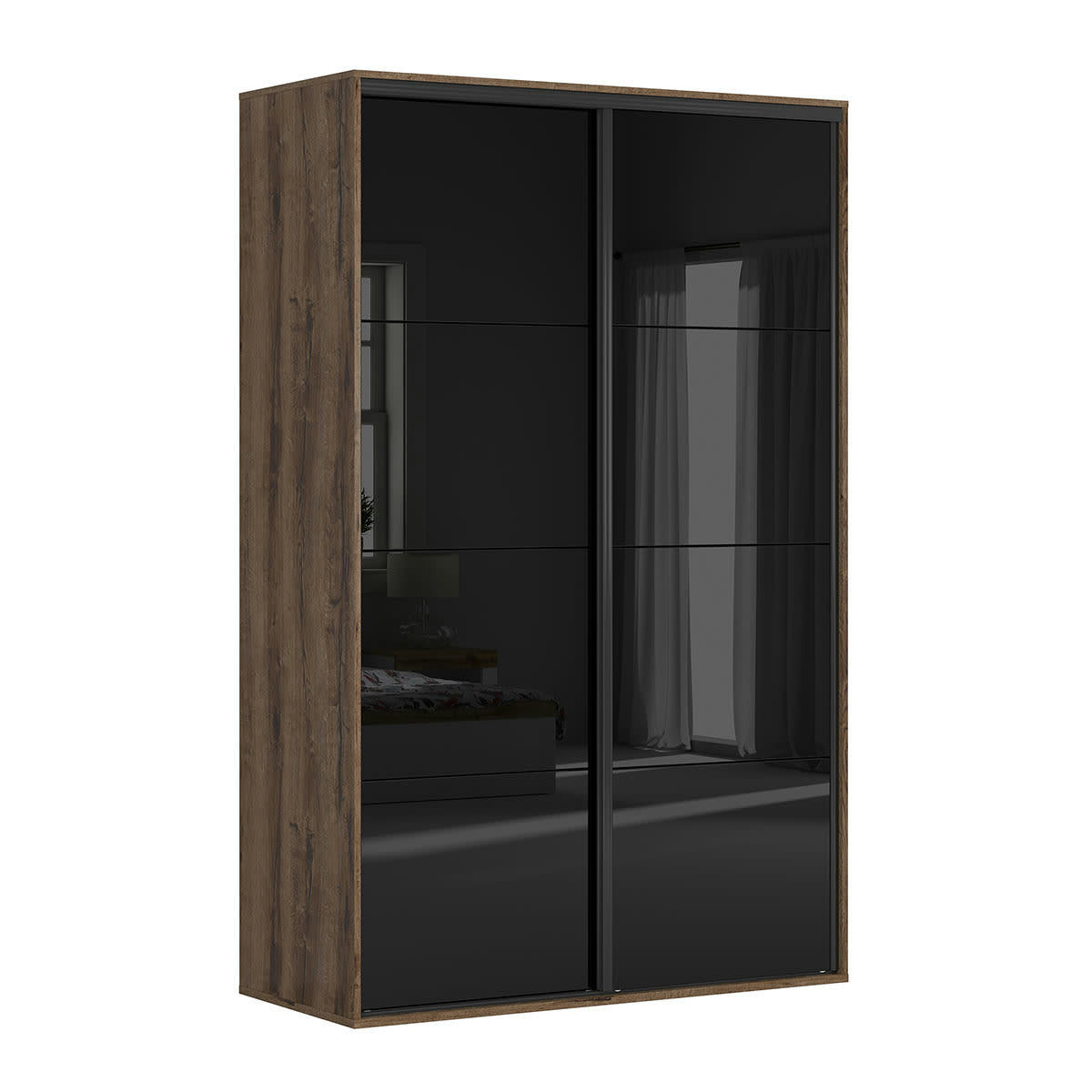 - Armoire 2 portes L150 x H240 cm stratifiés naturel et noir