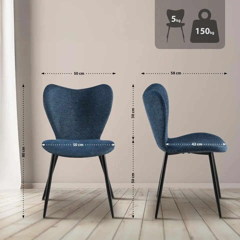 CLP Eetkamerstoel Maika zwart Frame - Stof - blauw