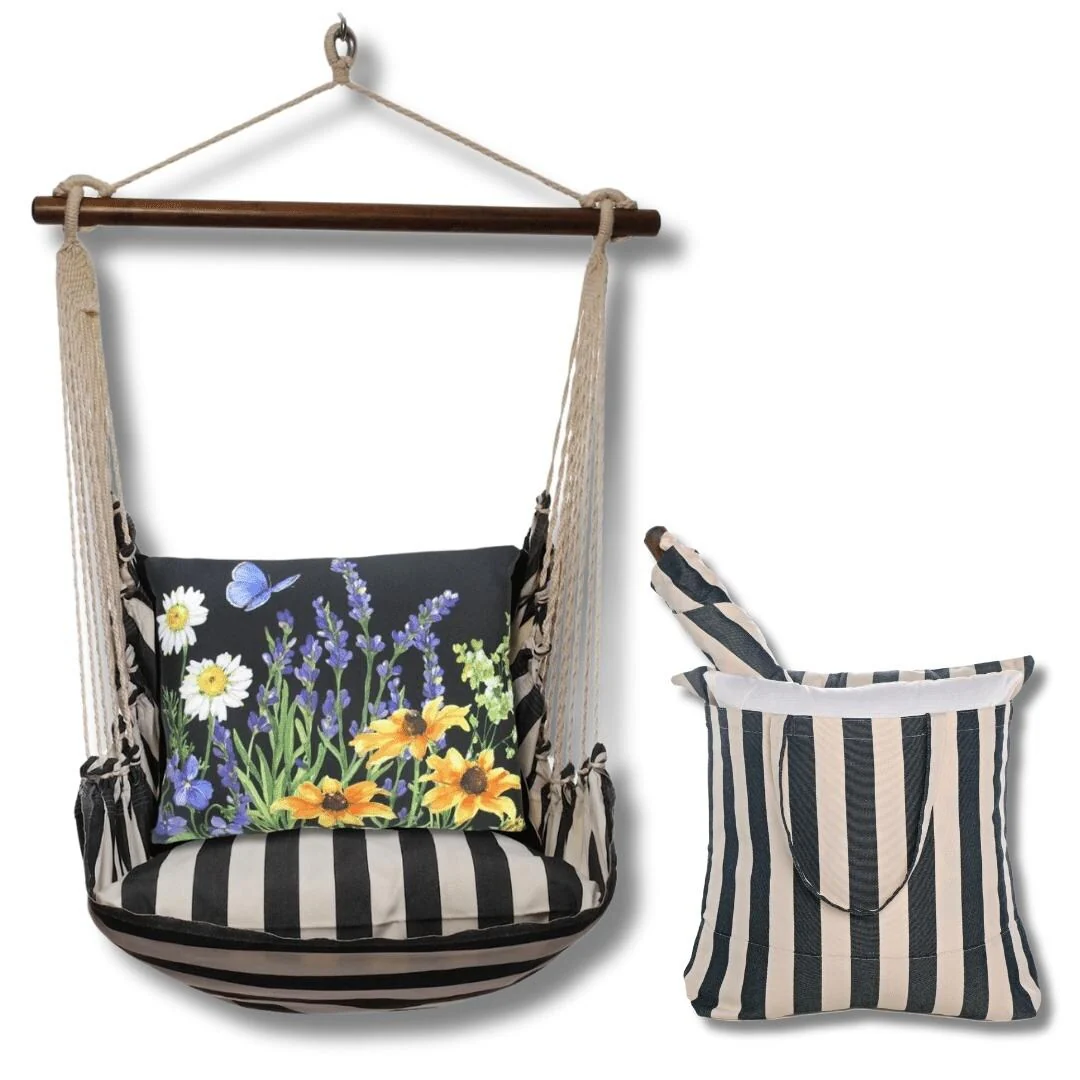 Magnolia Casual Swing Set 4 piece - True Black Stripe w/ Garden Meadow 1