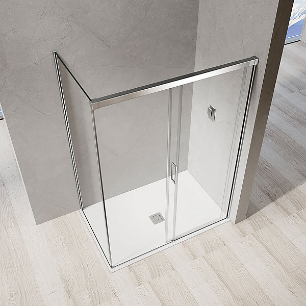 GRAND VERRE Cabine de douche avec porte coulissante 120x195 et paroi latérale 80x195 profilés chromés