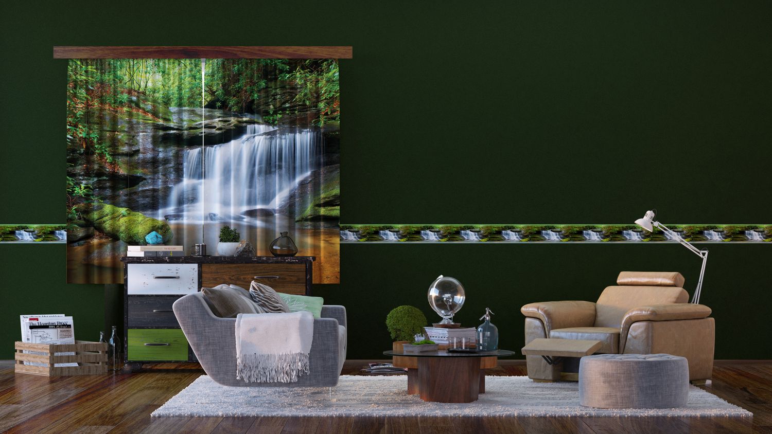 Sanders & Sanders zelfklevende behangrand waterval groen - 500 x 14 cm - 600061