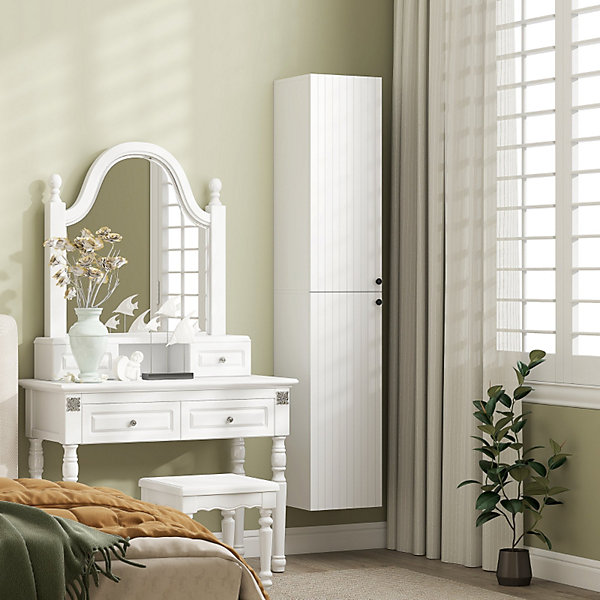 Meuble de salle de bains mural blanc en bois avec 6 étagères