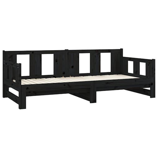 NNEVL Pull-out Day Bed Black Solid Wood Pine 2x(92x187) cm