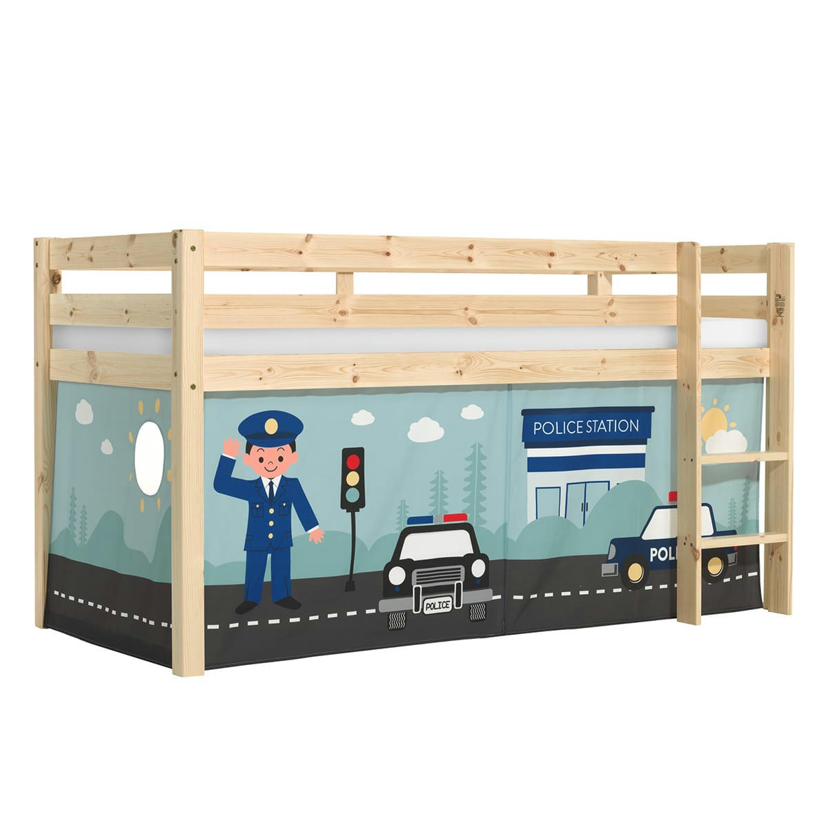 PINO - Lit mi-hauteur 90x200 sommier inclus housse police naturel