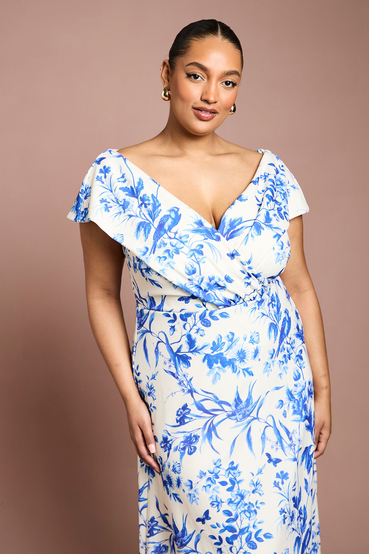 Coast Plus Printed Bardot Midi Dress In Floral Print