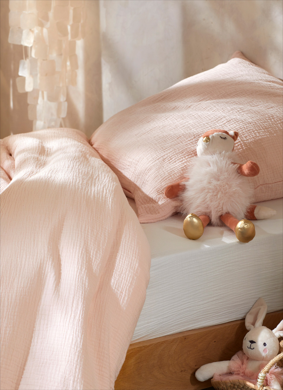 HOUSSE DE COUETTE ENFANT EN GAZE DE COTON ROSE
