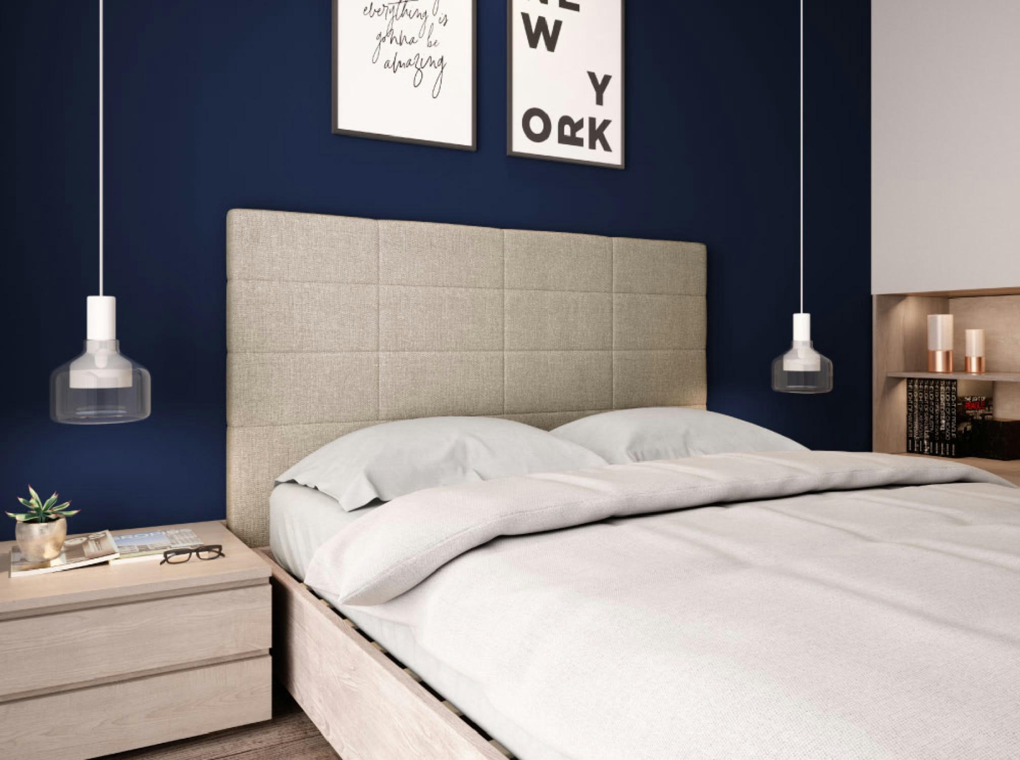 WILLY - Tête de lit en tissu - Beige, Largeur - 160 cm