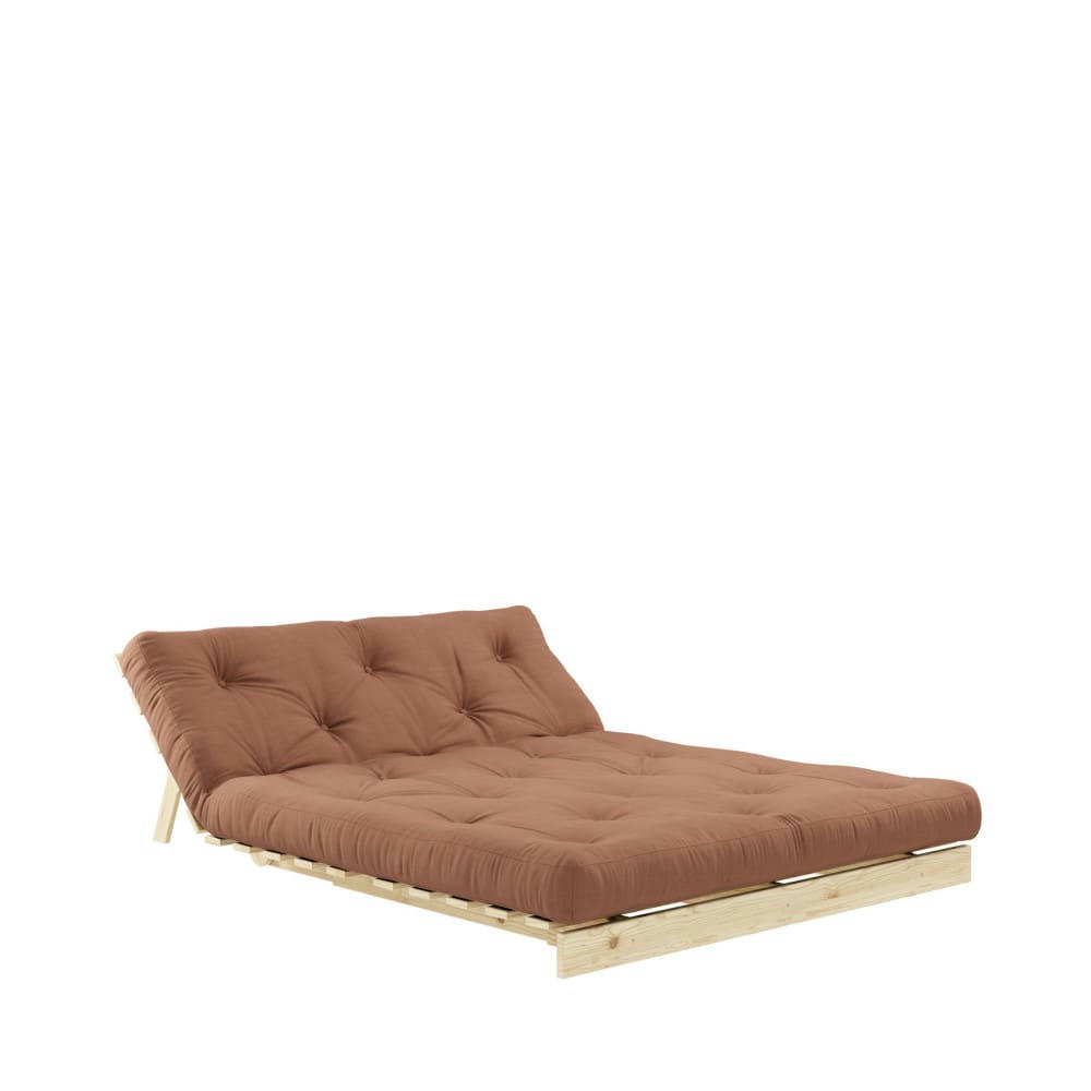 ROOTS - Canapé convertible 2 places 140x200cm en bois et tissu marron argile