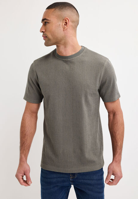 Mens Khaki Cotton Textured T-Shirt
