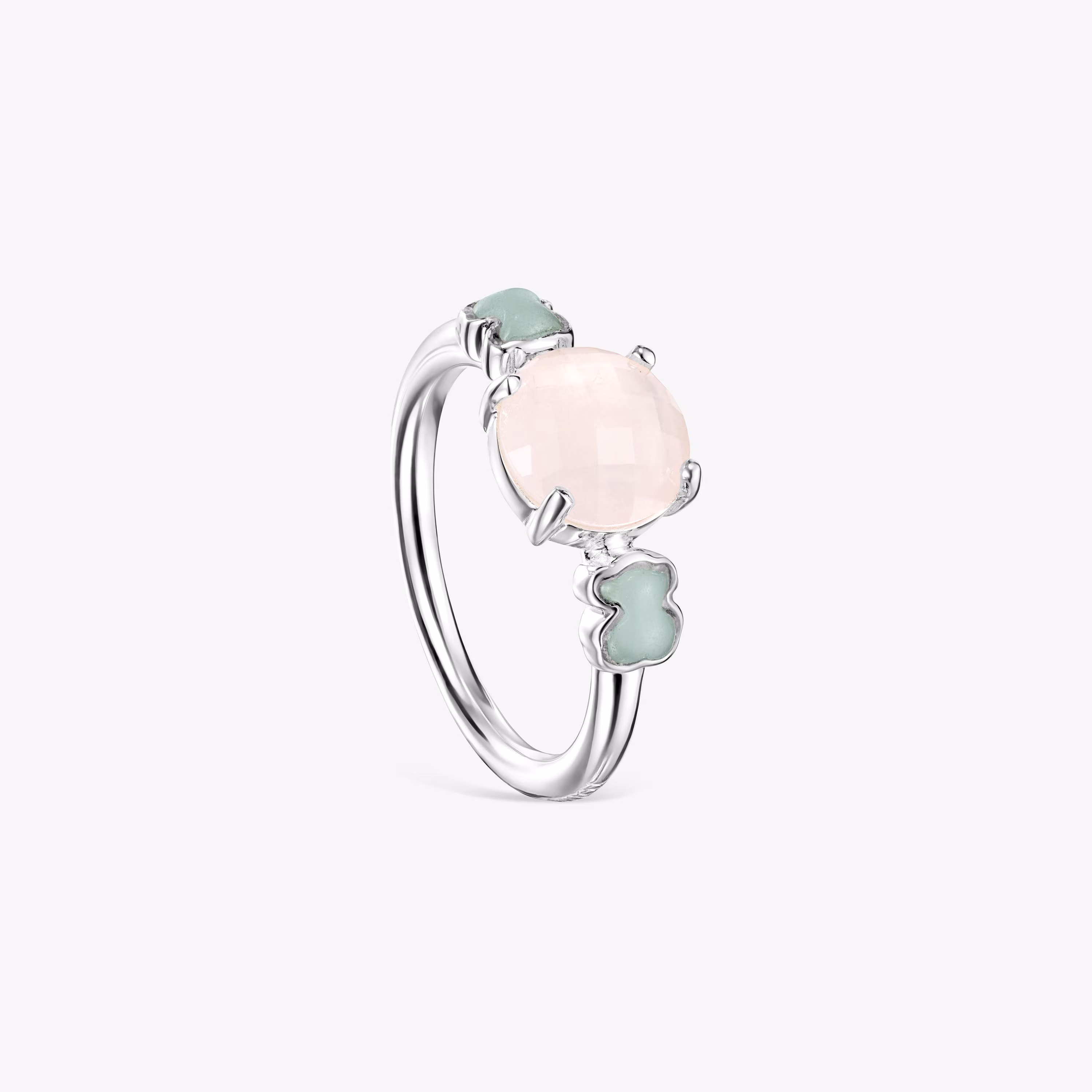 Anillo de plata con cuarzo rosa facetado y amazonita Mini Color
