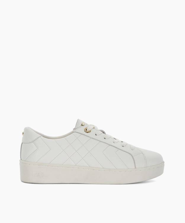 Egent White - Quilted Leather Lace Up Trainers