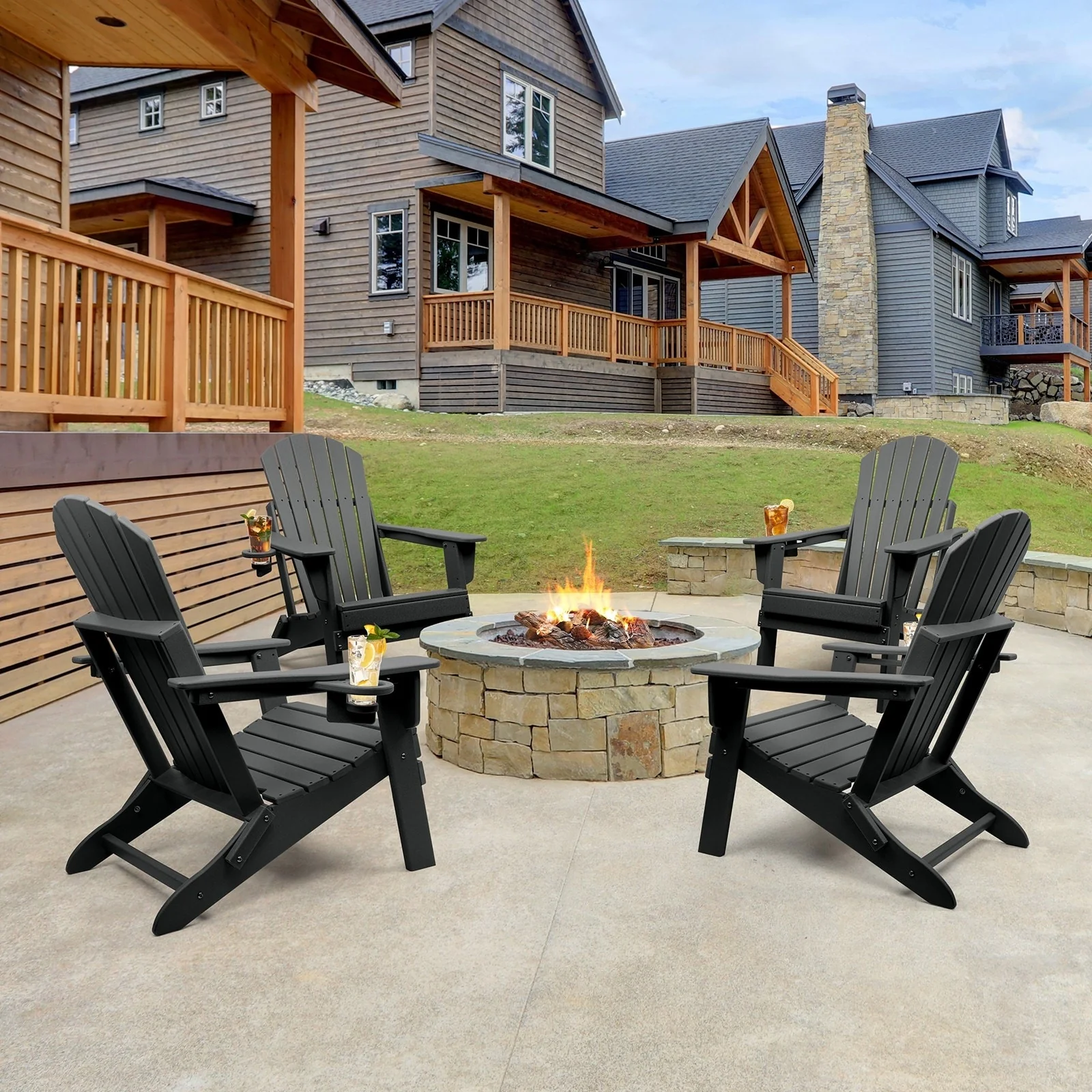 Vrakae Folding Adirondack Chair with Cup Holder Set of 4