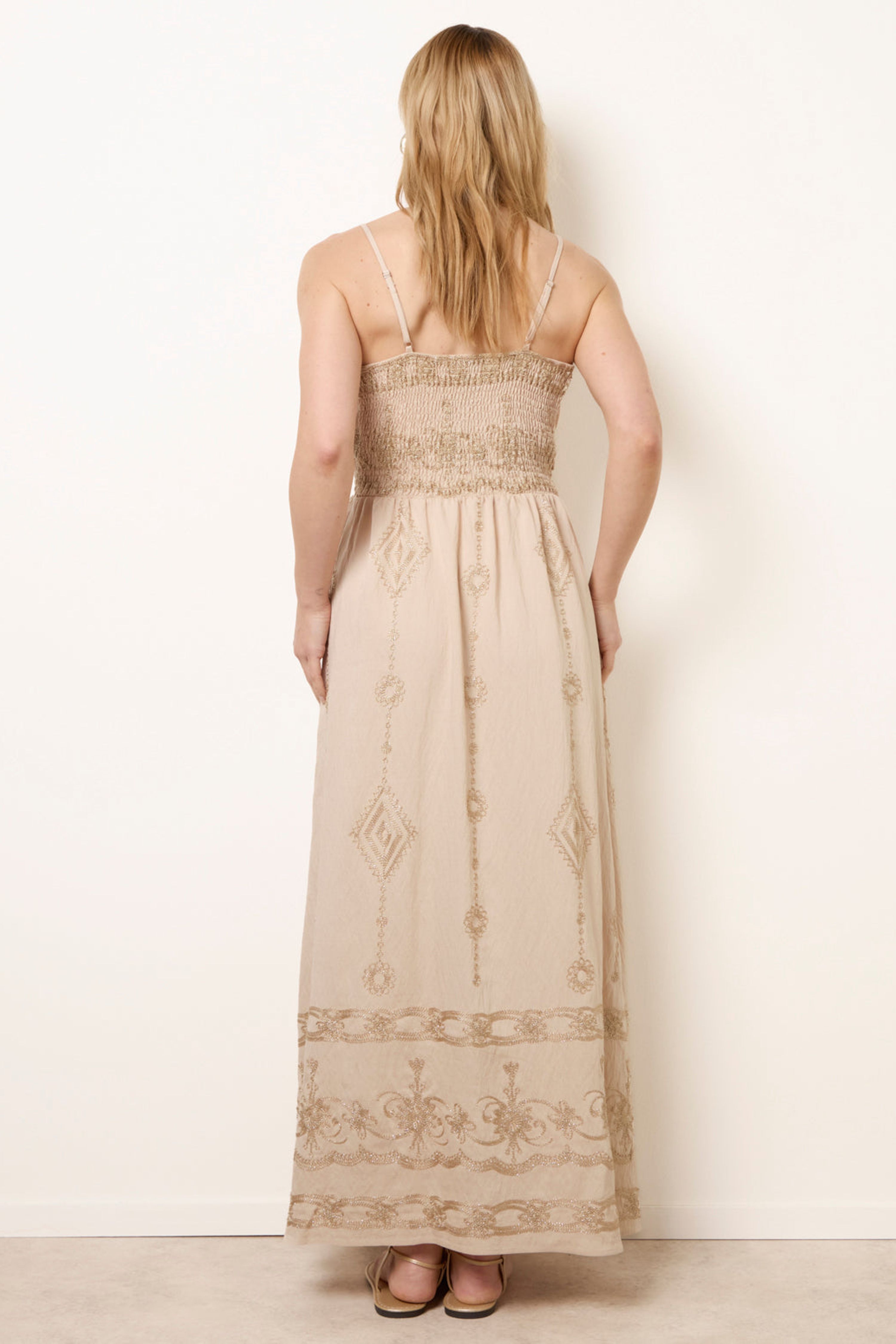 Blue Vanilla Stone Embroidered Maxi Dress With Adjustable Straps