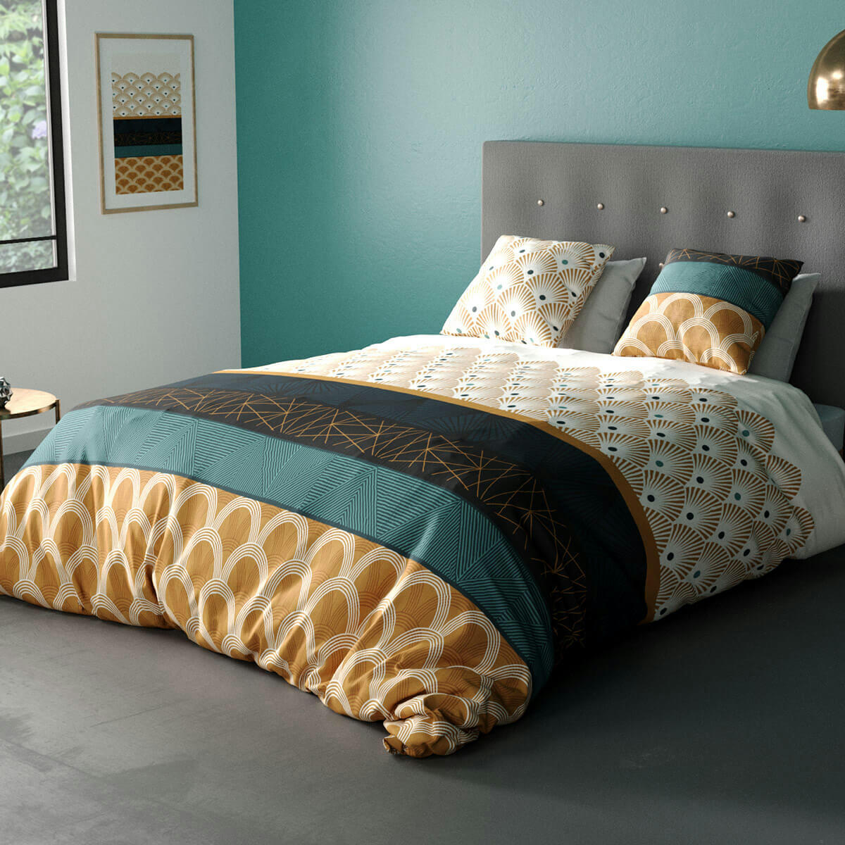 BANGUI - Parure housse de couette coton jaune 220x240 cm