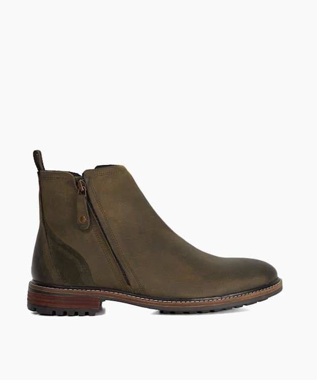 Cian Khaki - Leather Zip Detail Ankle Boots