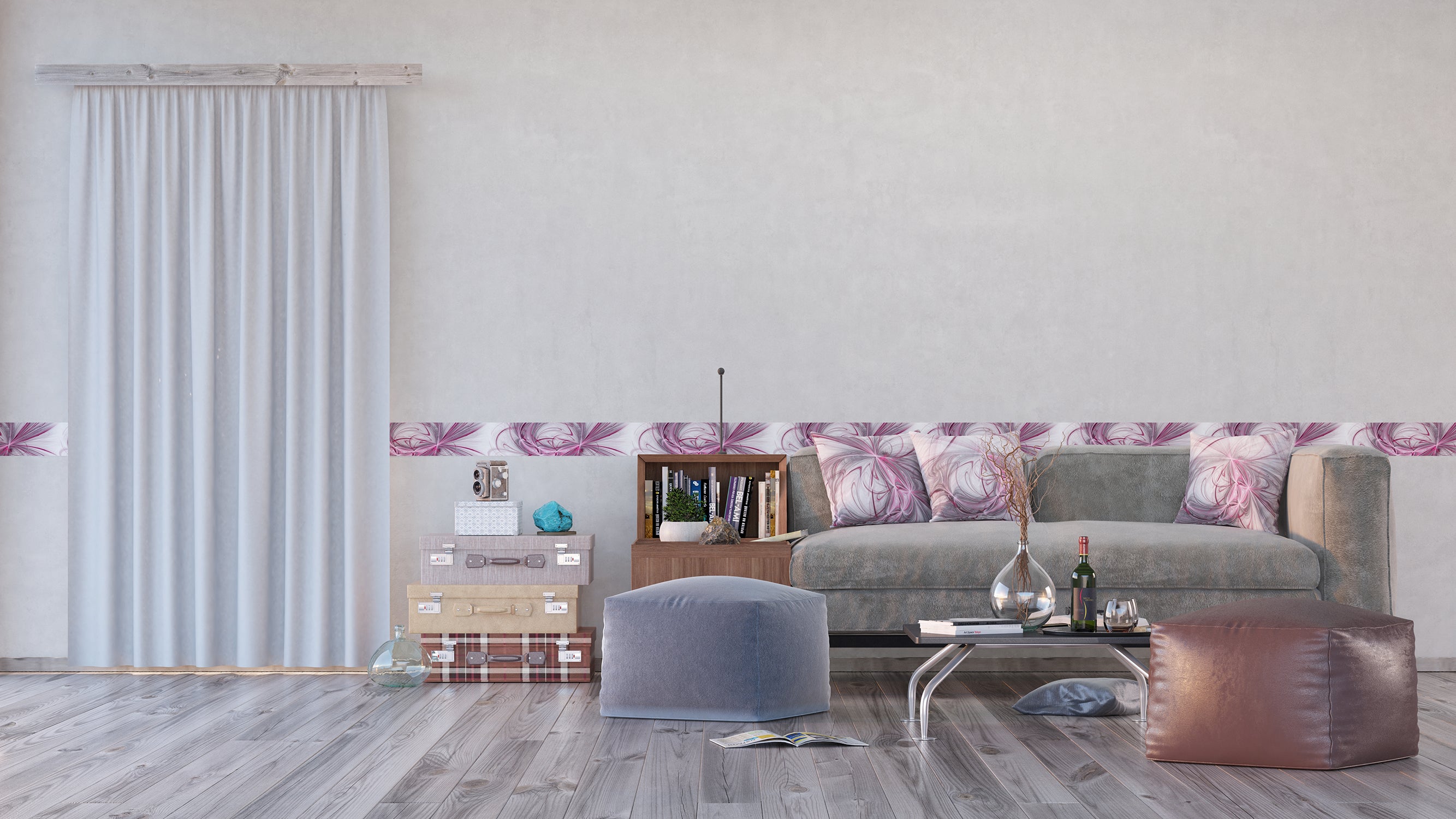 Sanders & Sanders zelfklevende behangrand figuratief motief grijs en roze - 500 x 14 cm - 600066