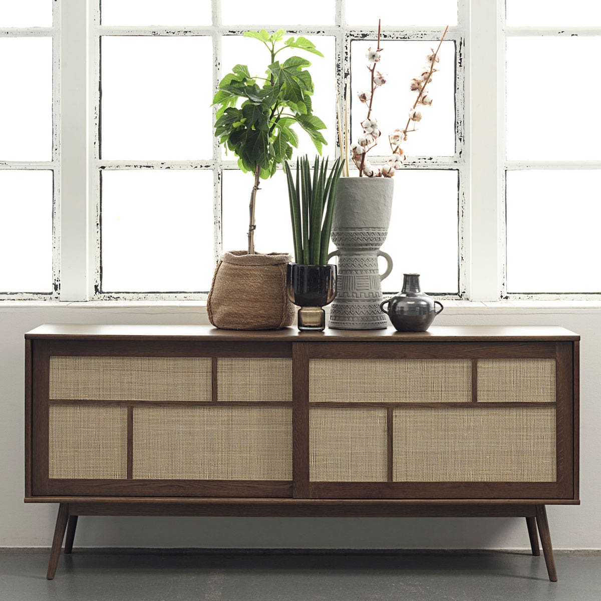 Olivine Boas Sideboard Gerookt Eiken - Hout - Rattan - B 180 cm